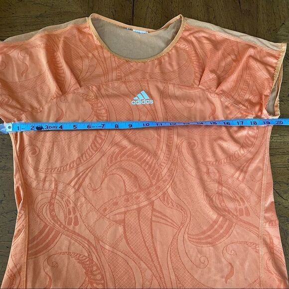 Adidas T-Shirt Top Orange Athletic Workout Athleisure Casual Sheer Climacool - Picture 10 of 12